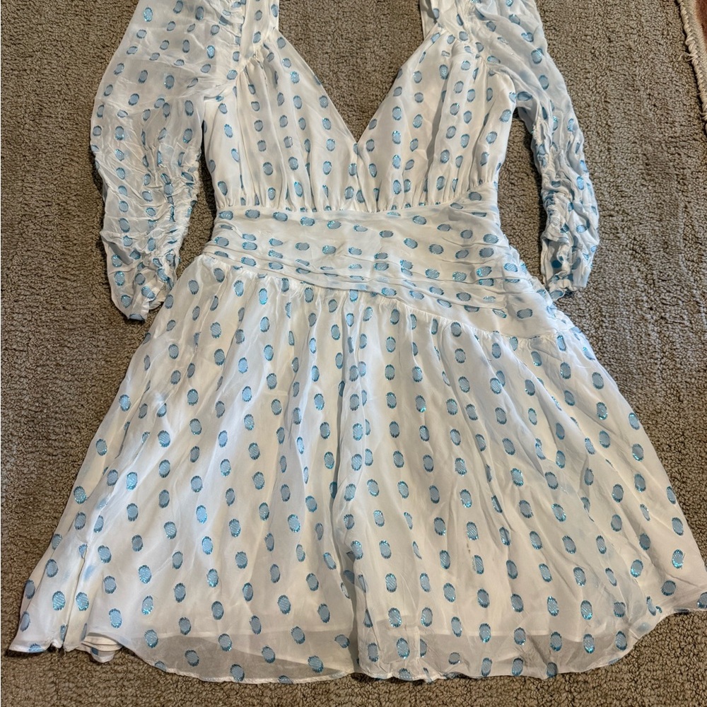 For Love And Lemons White Dress with Blue Polka Dots